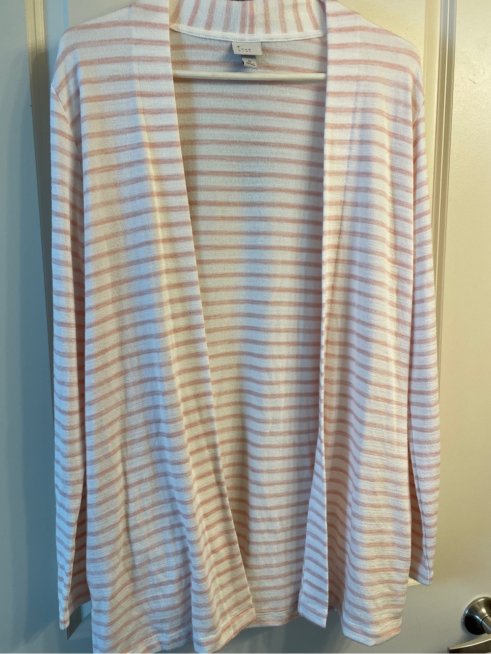 a new day Pink and White Striped Open-Front Cardigan